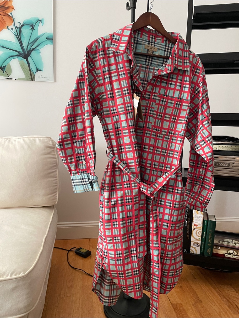 Burberry Red Plaid Trench Shirt Dress
